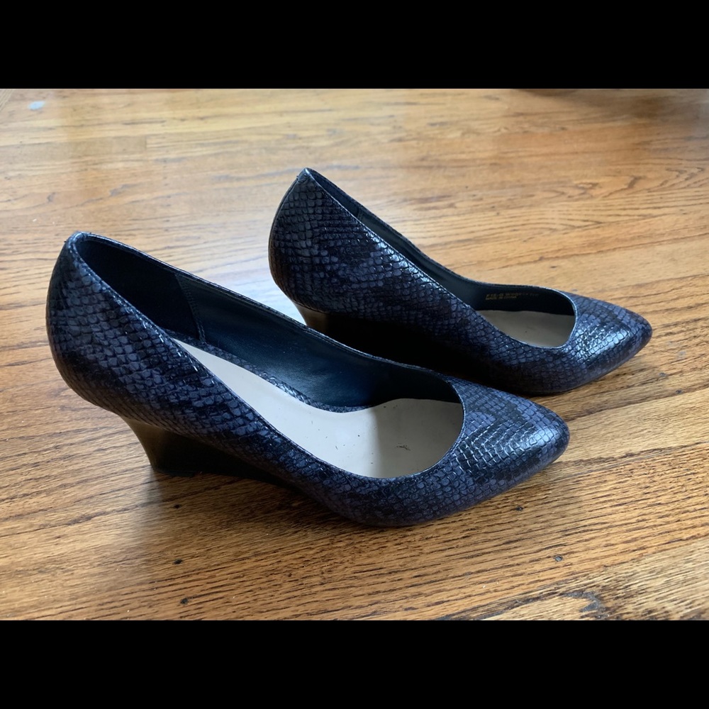 Cole Haan snakeskin wedge pump - blue